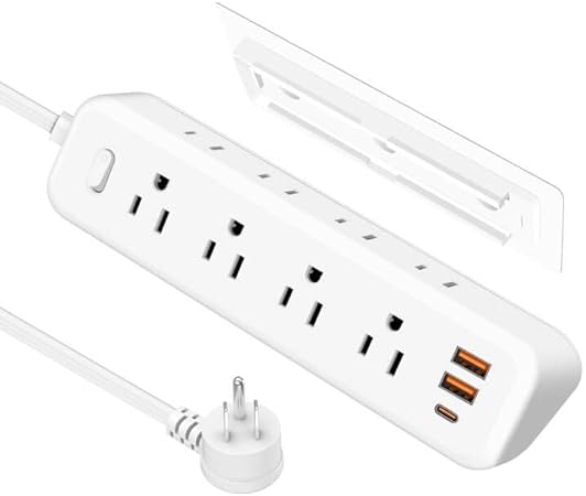 White 11 in 1 1200J Total 30W Removable Power Strip,Under Desk Power Strip,Desktop Power Strip with PD Fast Charging USB C Ports, 8 AC Plug.2 QC3.0 USB-A,1 PD Fast Charging 20W USB-C