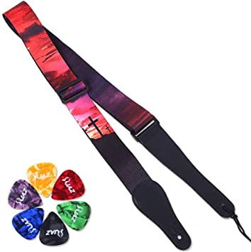 Guitar Strap for Acoustic - Vintage Strap for Classical and Electric Guitars Adjustable Soft Polyester Cotton Strap with Ties (Sunset)