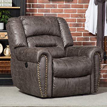 ANJ Electric Recliner Chair W/Breathable Bonded Leather, Classic Single Sofa Home Theater Recliner Seating W/USB Port, Smoky Gray