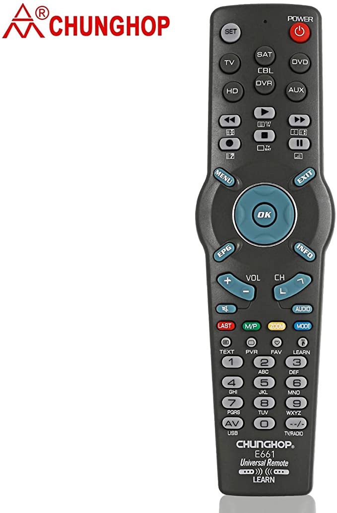 CHUNGHOP Universal IR Learning Remote Control for Smart TV SAT DVD AUX CD VCR DVR 6 in 1 E661 Multifunctional Controller