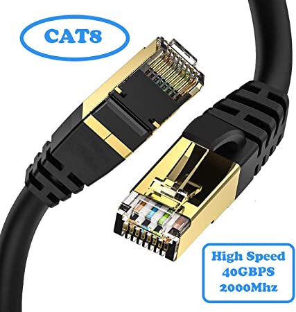 IBRA CAT8 Ethernet Gigabit Lan network cable (RJ45) SSTP 40Gbps 2000Mhz - Round Black 1M