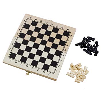 TOOGOO(R) Foldable Wooden Chessboard Travel Chess Set with Lock and Hinges--Ivory and Black Chess Pieces