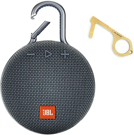 JBL Clip 3 Portable Waterproof Wireless Bluetooth Speaker - Non-Retail Packaging (Ocean Blue) with KeySmart Clean Key