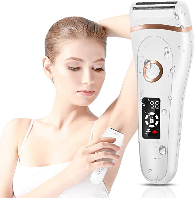 Electric Lady Shaver, Wet & Dry Women Bikini Trimmer Safety Lock Rechargeable Painless Hair Remover Razor for Women and Men Safety Lock for Legs Armpit, Bikini Line and Body Hair Removal System