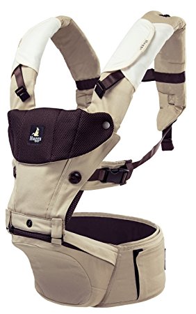 Abiie HUGGS Baby Carrier Hip Seat - Approved by U.S. Safety Standards - Healthy Sitting Position (M-position) - Front Facing, Hip Hugger, Back Baby Carrier - 100% Cotton, 2-Year Warranty (Khaki)