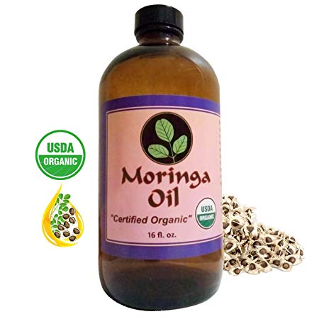 Moringa Energy Oil - USDA Organic, 100% Pure Moringa Seed Oil from Cold Pressed Extraction. Bulk 16 oz glass bottle. Use to Rejuvenate and heal dry Skin & Hair with our Pure Food Grade Moringa Oil.