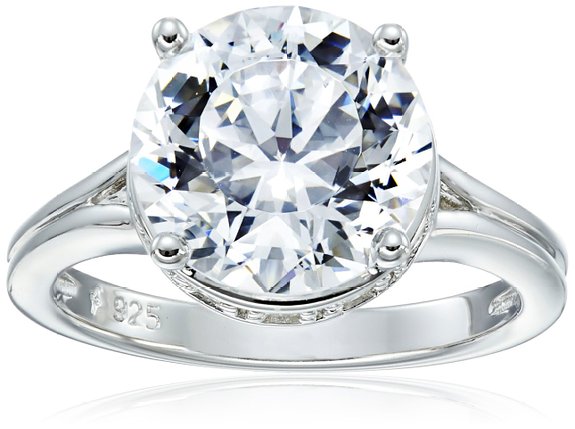 Platinum Plated Sterling Silver 100 Facets Collection Solitaire Cubic Zirconia Ring (4.25 cttw)