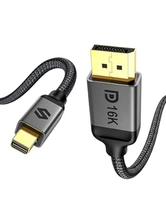 Silkland 16K Mini DisplayPort to DisplayPort 2.1 Cable, 16K@60Hz, 8K@120Hz, 4K@240Hz HDR, DSC1.2a, G-Sync FreeSync, Mini DP [Thunderbolt 2] for Gaming Laptop, MacBook, iMac, Monitor, 10FT