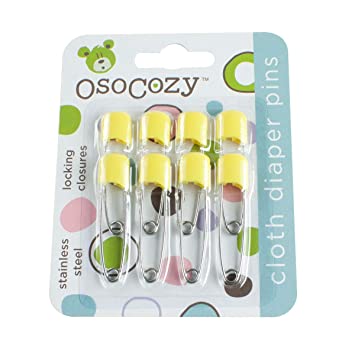 OsoCozy Diaper Pins - {Yellow} - Sturdy, Stainless Steel Diaper Pins with Safe Locking Closures - Use for Special Events, Crafts or Colorful Laundry Pins