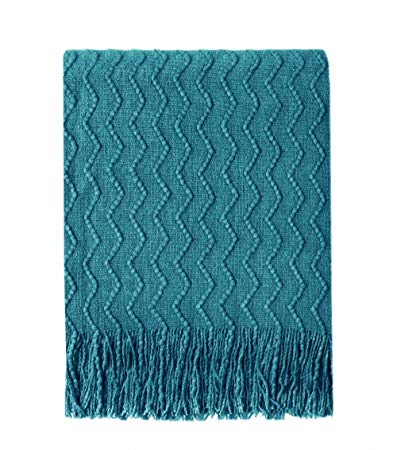 Bourina Throw Blanket Textured Solid Soft Sofa Couch Decorative Knitted Blanket, 50" x 60",Teal