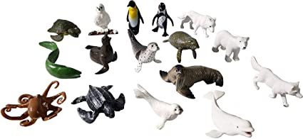 Sea and Polar Animals Figurines Playset 16 Pcs, Detailed Bear, Whale Figures, Walrus, Penguin Toy Set, Cake Toppers Birthday Gift for Kids