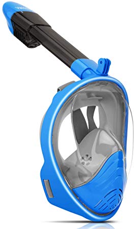 Vaincre 180° Full Face Snorkel Mask with Panoramic View Anti-Fog, Anti-Leak with Adjustable Head Straps - See Larger Viewing Area Than Traditional Masks for Kids and Adults