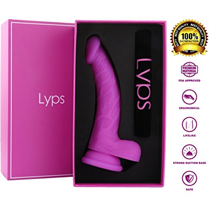 Lyps 7 inch Purple Dildo - FDA Approved Body-Safe Silicone Dildo - Strong Suction Cup - Realistic and Extremely Soft Adult Toy - 100% Waterproof Life Size Adult Sex Toy - Non Odor & Discreet Packaging