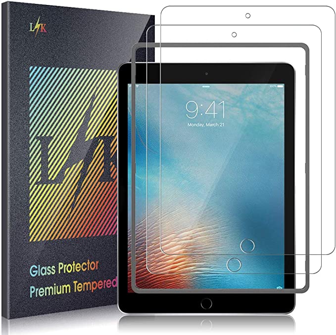 [2 Pack] L K Screen Protector for iPad 9.7 inch (2018/2017) / iPad Pro 9.7 / iPad Air 2 / iPad Air, [Alignment Frame] [Apple Pencil Compatible] Tempered Glass Film