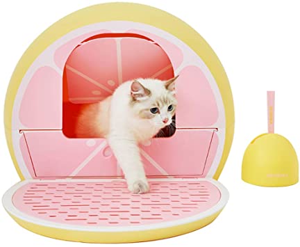VETRESKA Hooded Cat Litter Box with Lid Scoop Sifting Pan, Covered Designer Cat Litter Box Set Fruit