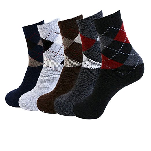 Pack of 5 Mens Thick Warm Casual Wool Crew Winter Socks Mixed Colors