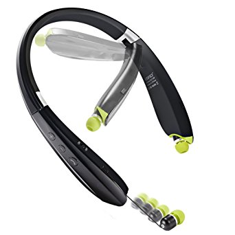 EGRD [Newest Design] Foldable Bluetooth Headset Headphones, Wireless Sports Neckband Bluetooth Headset with Retractable Earbuds for iPhone, Android, Other Bluetooth Enabled Devices with Mic