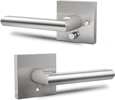 Door Handles, Ohuhu Satin Nickel Door Lever, Door Knob, Door Handle with Lock Modern Contemporary Slim Square Design for Home Bedroom or Bathroom Privacy