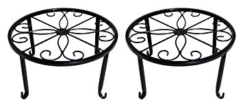 Minimalist Design 9" Round Standing Plant Holders│Indoor Outdoor Flower Pot Stands│Planter Trivets - Set of 2, Black