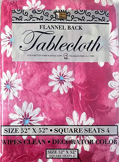 Better Home Purple Flower Vinyl Tablecloth Decorator Design Flannel Backed (52"x52" Square)