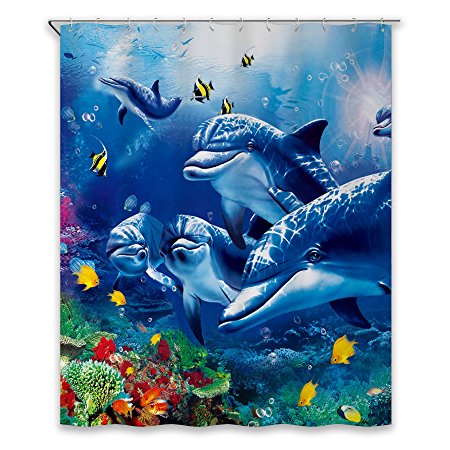 Chunyi Blue Sea World Coral Dolphin Printed Waterproof Shower Curtain Liners 7272"