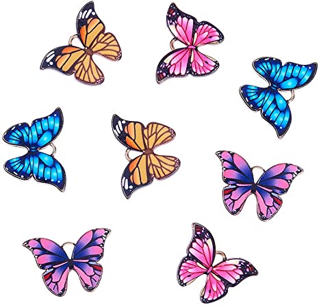 Airssory 20 Pcs Colorful Butterfly Enamel Animal Pendants LightGold Plated Alloy Charms for Necklace Bracelet Earrings Jewelry Making - 15.5x22mm