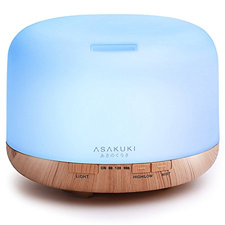 ASAKUKI 500ml Premium, Essential Oil Diffuser, 5 In 1 Ultrasonic Aromatherapy Fragrant Oil Vaporizer Humidifier, Purifies The Air, Timer and Auto-Off Safety Switch, 7 LED Light Colors