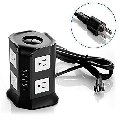 Smart 8-Outlet with 4 USB Output Overload Protection Power Strip (Black White)