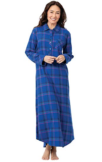 PajamaGram Women's Bright Plaid Flannel Nightgowns