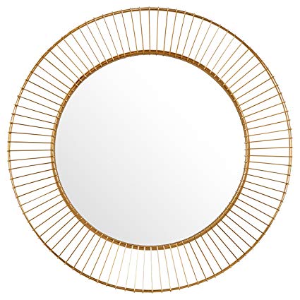 Rivet Modern Round Iron Circle Metal Mirror, 27.75" Diameter, Gold Finish