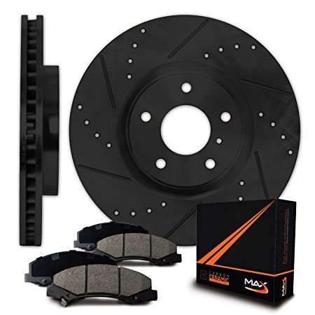 Max KT004881 [ELITE SERIES] Front Performance Slotted & Cross Drilled Rotors and Ceramic Pads Combo Brake Kit