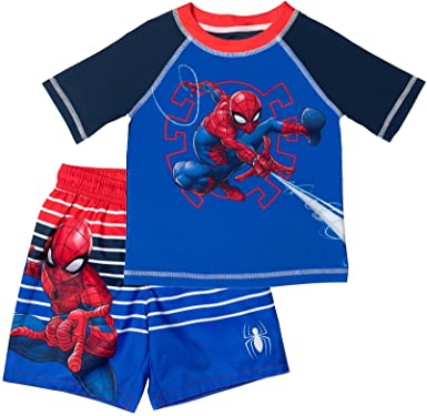 Marvel Avengers Legends Spider-Man Swim Rash Guard Swim Trunks