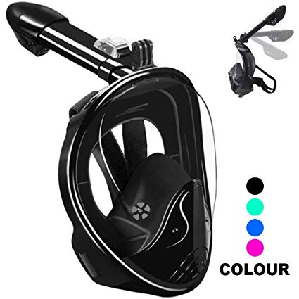 Full Face Snorkel Mask-180° Panoramic View Anti-Fog Anti-Leak Foldable Snorkeling Mask,Comfort and Superior Optics in A Snorkel Mask with Detachable Camera Mount for Adult Kids Snorkel Set