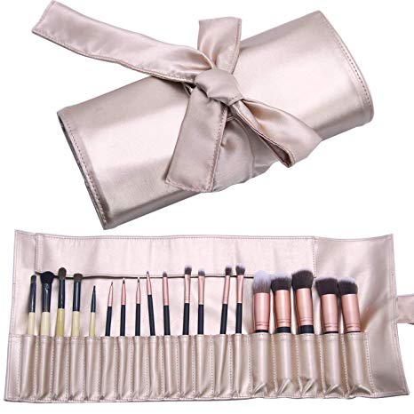 Makeup Brush Organizer Rolling Bag Cosmetic Case PU Leather Brush Holder Travel Portable 18 Slots Makeup Artist Storage Handbag
