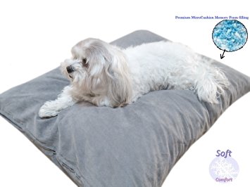 Durable Luxury Comfort Pet Dog Microcushion Pillow Bed with Inner Waterproof Resistant Liner   External Cover for Small to Large Dogs - Complete Bed Set