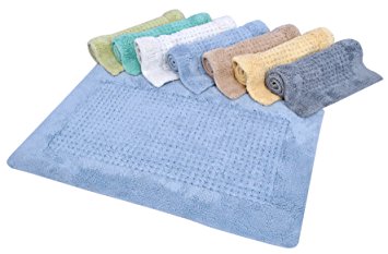 Value Homezz ( 2 Piece Bathmat Set ) Dot pattern design 100% Cotton Tufted Accent Bath Rugs Size 21 x 34 / 17 x 24 Non Skid High Absorbency & Durable Machine washable Bath Mat (Fresca Blue)