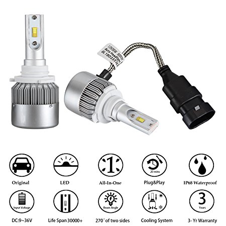 9005/HB3 LED Headlight Bulbs Conversion Kit 72W 7600LM 6000K Cool White for Car Halogen HID Xenon Replacement, Clear Bright Arc-Beam of Auto Headlamp W/ All-in-one Design-3 Yr Warranty(2PCS)