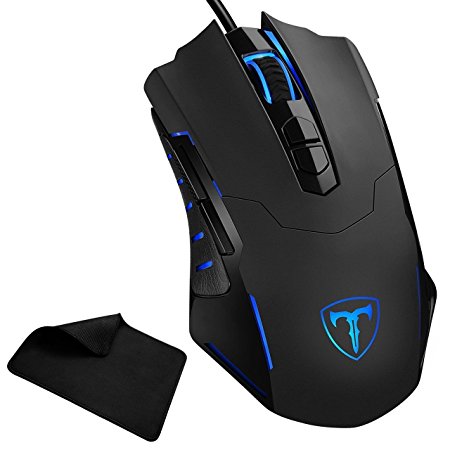 Gaming Mouse with Mouse Pad, [New Version]Pictek 7200 DPI Programmable Gaming Mice, Computer Mouse, Professional 7 Button Wired Game Mouse with 5 Led Light For Gamer