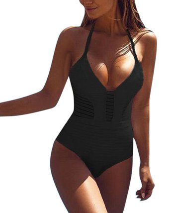 Women's Sexy V Neck Halter Hollow Out One Piece Monokini Beachwear Bikini Swimwuits