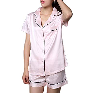 NANJUN Women's Satin Pajamas Sleepwear Long Short Button-Down Pj Set