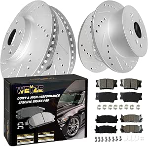 WEIZE Front and Rear Brake Pads and Rotors Kit, Fit for Toyota Camry 2012-2017 /Toyota Avalon 2013-2018 / Lexus ES350, Drilled Slotted Brake Rotors   Carbon Fiber Ceramic Brake Pads