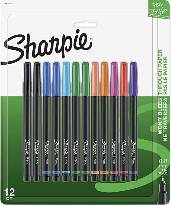 Sharpie Pen | Fine Point, Assorted Colors, Quick Drying Ink, 12 Count