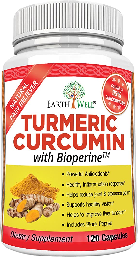 EarthWell Turmeric Curcumin Extract Anti-inflammatory Supplement, 650mg (120 Capsules)