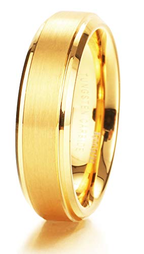 King Will Glory Womens Mens 6mm Matte Brushed Tungsten Carbide Ring 14K Yellow Gold Wedding Band Comfort Fit