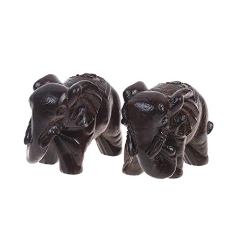 KLOUD City Pack of 2 Wooden Small Size Elephant Statue Wood Carved Figurine for Home Decorations