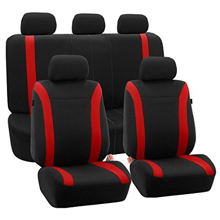 FH GROUP FH-FB054115 Red Cosmopolitan Flat Cloth Seat Covers, Airbag compatible and Split Bench, Red / Black Color -Fit Most Car, Truck, Suv, or Van
