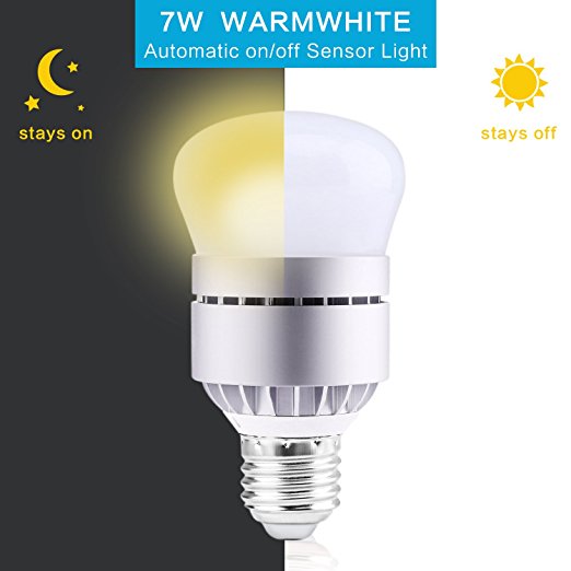 Dusk to Dawn Light Bulb, Witshine 7W LED [2018 Upgraded Version] A19 E26 3000K Photo Sensor Light Bulb with Auto on/off, Indoor / Outdoor Lighting Lamp for Porch, Hallway, Patio, Garage(Warm White)