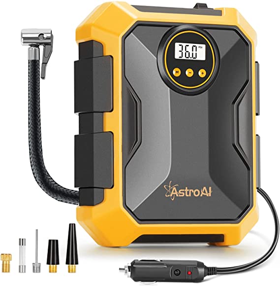 AstroAI Air Compressor Tire Inflator 12V DC Portable Air Compressor Auto Tire Pump 100PSI with LED Light Digital Air Pump for Car Tires Bicycles Other Inflatables Yellow