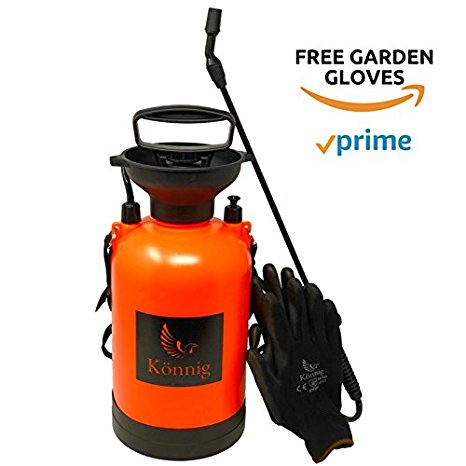 Könnig 1.3 Gallon/5L Pump Action Lawn, Yard and Garden Pressure Sprayer for Chemicals, Fertilizer, Herbicides and Pesticides with BONUS a Pair of Garden Gloves