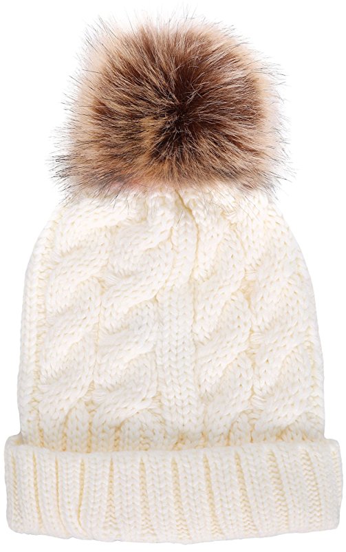Livingston Women's Winter Soft Knitted Beanie Hat with Faux Fur Pom Pom